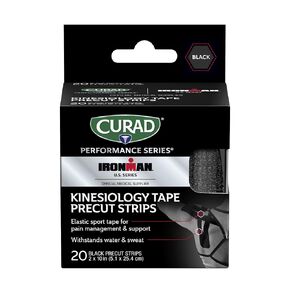 CURAD Performance Series IRONMAN Kinesiology Tape, Pain Management Technology, Sweat & Water-Resistant Athletic Tape, Compression Support for Joints & Muscles, Beige, 2 x 10 inches, 1 Roll (20 Strips)