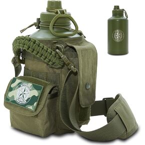 MOON LENCE 64 Oz Insulated Water Bottle Half Gallon Water Jug with Adjustable Strap - Stainless Steel Military Thermal Water Bottles with Paracord Handle for Men Hunter Green 2 Litres in Kuwait