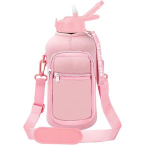 2.2L Half Gallon Water Bottle with Storage Sleeve and Covered Straw Lid -BPA Free Reusable Large Water Jug with Handle-Big Sports Water Bottle 2.2 Liter (74 Ounce),pink in Saudi Arabia