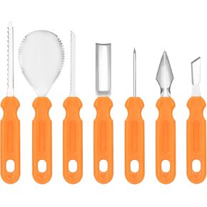 7 Pieces Halloween Pumpkin Carving Kit - Heavy Duty Stainless Steel Carving Tools Set Sculpting Scoop Knives for Halloween Decorations Jack-O-Lanterns