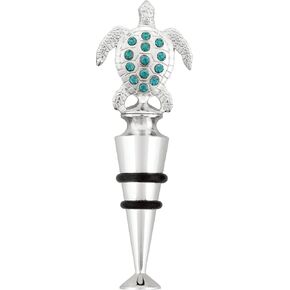 UPware Wine Stopper Bottle Stopper 1-Pack Zinc Alloy Wine and Beverage Bottle Stopper Cute Decorative Wine Stopper Wine Preserver Reusable Wine Corks (Sea Turtle with Crystal Glass)