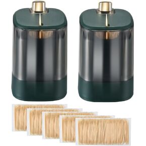 قطعتان من موزعات حامل أعواد الأسنان، حاوية أعواد الأسنان الأوتوماتيكية، صندوق توزيع تخزين أعواد الأسنان، مع 1000 عيدان أسنان، لمطعم مطبخ غرفة المعيشة المنزلية - أخضر داكن in Kuwait