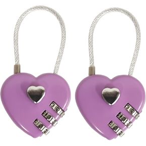 Heart Shaped Padlock,Love Padlock,Small Locker Locks,Love Lock for Jewelry Storage Box Locker Decor Valentine Gift,Combo Lock,Gym Locker Lock (Purple,2pcs)