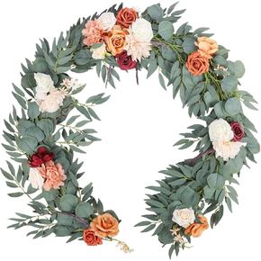 Artificial Dusty Blue Rose Garland Greenery Eucalyptus Willow Garland with Flowers Sweetheart Table Centerpieces Party Wedding Ceremony Backdrop Arch Floral Arrangement 6FT