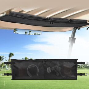 Foldable Golf Cart Overhead Storage Bag, No Drilling Club Car Ceiling Storage Bag, Adjustable Length Golf Cart Mesh Organizer Bag Universal Fit for Club Car Precedent, Tempo, Onward (Black)