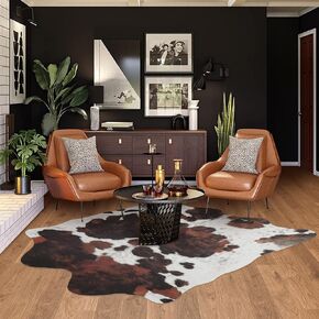 Faux Cowhide Rug Cow Print Western Area Rug 5.2x4.6 Feet, Rustic Chic Cow Rug Cow Hide Rug for Living Room Bedroom, Non-Slip Durable Cow rugs, Faux Animal Print Rug, Brown