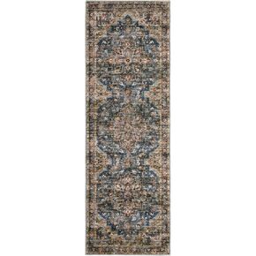 Boho Tribal Area Rugs 9x12 Living Room Washable Rug Bedroom Decor Oriental Large Rug Bohemian Pattern Non Slip Floor Mats No Shedding Carpet for Apartment Dining Room Rug 9'x12' Terracotta/Sky