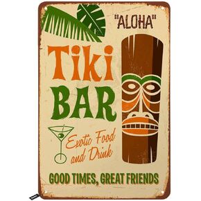 Swono Tiki Bar Tin Signs,Aloha Hawaii Good Times Great Friends Vintage Metal Tin Sign for Men Women,Wall Decor for Bars,Restaurants,Cafes Pubs,12x8 Inch