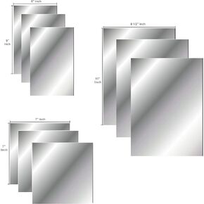Mirror Stickers 9 Flexible Mirror Sheets 3-6 by 9 inch 3-7 by 7 inch and 3-8 ½ by 11 inch Self Adhesive Non Glass Cut to Size Crafts 3 Sheets"Peel Off Protective Cover Sheet Peel Back Sticker