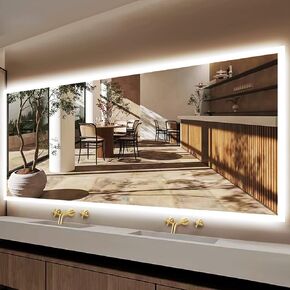 THEKLA Backlit LED Bathroom Mirror, 30x20 Inch, 3 Color Dimmable, Anti-Fog, Wall Mount