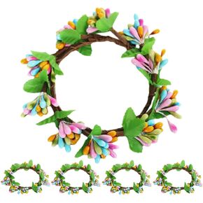Luxshiny Easter Candle Rings Wreaths 5pcs Mini Berry Twig Flower Wreath Farmhouse Candle Wreaths Spring Wreath Blossom Garland for Table Centerpiece Front Door Decor