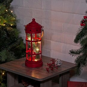 Alpine Corporation Metal and Glass Lantern with Warm White LED Lights, Green