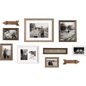 Kate and Laurel Bordeaux Expressions Wall Decor Collection, Set of 10, Industrial Farmhouse Finishes, Assorted Size Frames and Decorative Wall Accents