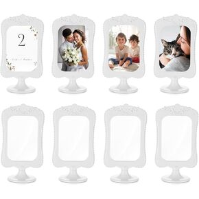 NUPTIO Double Sided Picture Frame: 4x6 White Photo Frames Bulk 8PCS Plastic Photos Stands Table Number Holder Menu Display Standing European Vintage Pictures Stands for Wedding Sign Party Graduation