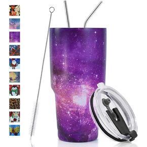 SYACOT 30oz Tumbler Double Wall Stainless Steel Vacuum Insulated Travel Mug with Splash-Proof Lid Metal Straw and Brush