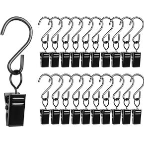 50 Pack Curtain Hooks,Christmas Lights and Photos Holding Hooks Holder,Stainless Steel S Hooks Curtain Clips,2.4inch Long,Clips for Hanging,Black Curtain Hooks,Curtain Hooks with Clips,