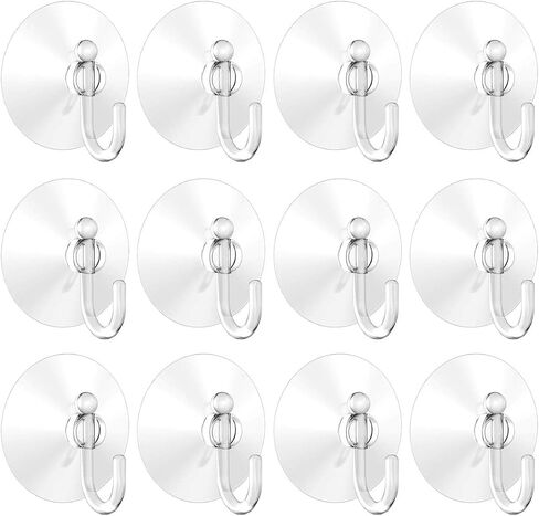 Suction Cup Hooks, 2.36Inches Strong Clear Cup Plastic Hooks, Heavy Duty Home Kitchen Bathroom Wall Window Hook Hangers(12Pack) in Saudi Arabia