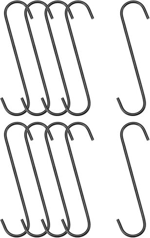 uxcell S Hanging Hooks, 4inch/110mm Extra Long Steel Hanger, Indoor Outdoor Uses for Garden, Bathroom, Closet, Workshop, Kitchen, Black, 10Pcs in Saudi Arabia