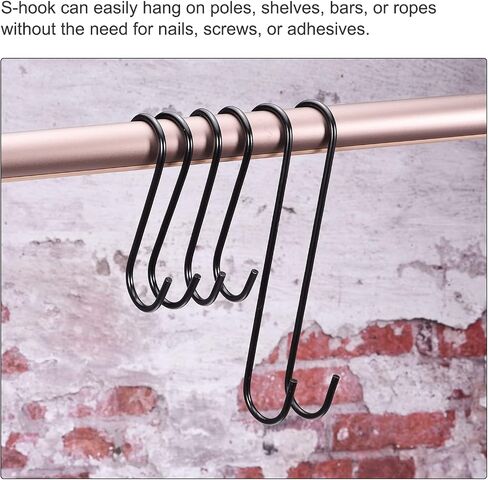 uxcell S Hanging Hooks, 4inch/110mm Extra Long Steel Hanger, Indoor Outdoor Uses for Garden, Bathroom, Closet, Workshop, Kitchen, Black, 10Pcs in Saudi Arabia