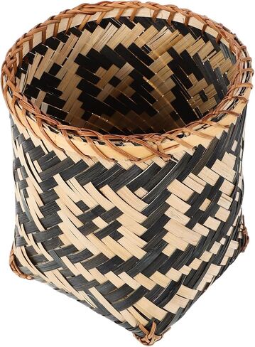 BESTOYARD Bamboo Woven Trash Can, Wicker Waste Basket Round Garbage Cans Flower Arrangement Basket Magazine Holder Laundry Basket Rattan Garbage Bin Farmhouse Decor in Saudi Arabia