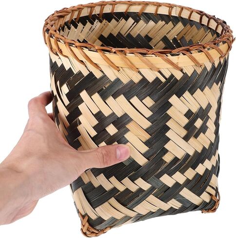BESTOYARD Bamboo Woven Trash Can, Wicker Waste Basket Round Garbage Cans Flower Arrangement Basket Magazine Holder Laundry Basket Rattan Garbage Bin Farmhouse Decor in Saudi Arabia