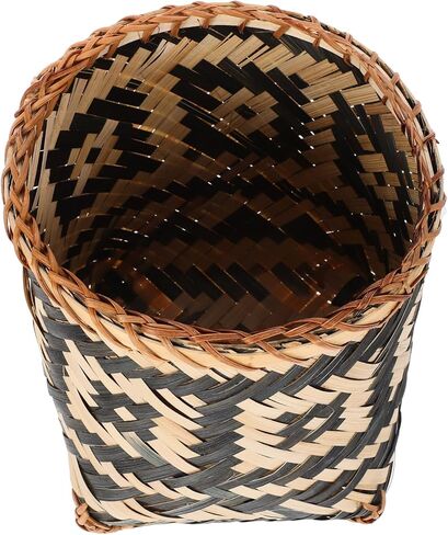 BESTOYARD Bamboo Woven Trash Can, Wicker Waste Basket Round Garbage Cans Flower Arrangement Basket Magazine Holder Laundry Basket Rattan Garbage Bin Farmhouse Decor in Saudi Arabia
