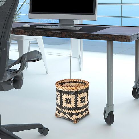 BESTOYARD Bamboo Woven Trash Can, Wicker Waste Basket Round Garbage Cans Flower Arrangement Basket Magazine Holder Laundry Basket Rattan Garbage Bin Farmhouse Decor in Saudi Arabia