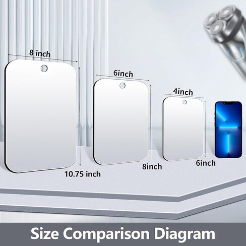 مرآة دش لمرآة الحلاقة للاستحمام، مرآة أكبر مقاس 10.66 × 8 بوصة للتعليق على الحائط، مرآة مكياج زجاجية شبكية غير قابلة للكسر، مرايا السفر للتخييم، مرآة حلاقة مكياج محمولة، الحمام in Kuwait