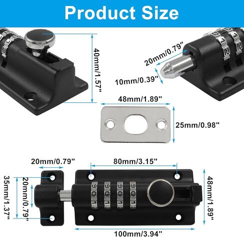 2Pcs Black Combination Locking Bolt 4 Digit Combination Solid Zinc Alloy Pin Dial Gate Lock for Gates,Workshop,Fences,Childproofing,Sheds in Saudi Arabia