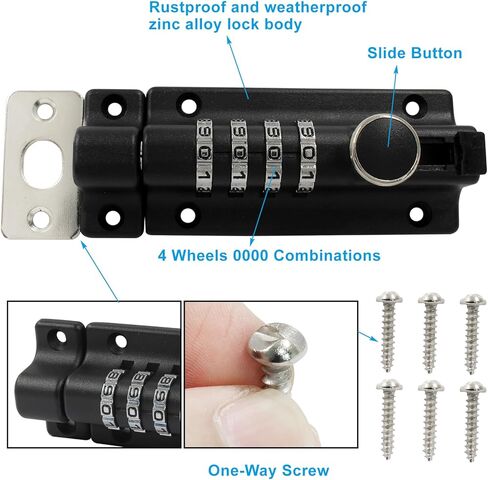 2Pcs Black Combination Locking Bolt 4 Digit Combination Solid Zinc Alloy Pin Dial Gate Lock for Gates,Workshop,Fences,Childproofing,Sheds in Saudi Arabia