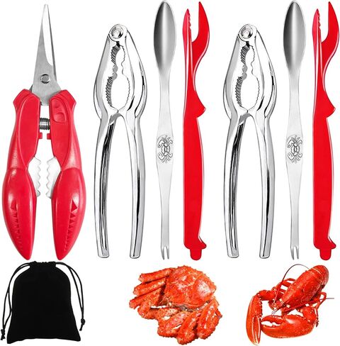 مجموعة أدوات المأكولات البحرية من أرتكوم مكونة من 8 قطع - 2 مقرمشات سرطان البحر، 2 مقشر جراد البحر، 2 شوكة سرطان البحر، 1 مقص للأطعمة البحرية و1 حقيبة تخزين in Kuwait