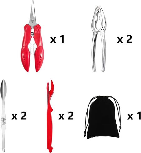 مجموعة أدوات المأكولات البحرية من أرتكوم مكونة من 8 قطع - 2 مقرمشات سرطان البحر، 2 مقشر جراد البحر، 2 شوكة سرطان البحر، 1 مقص للأطعمة البحرية و1 حقيبة تخزين in Kuwait