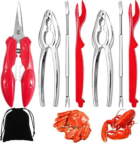 Artcom 8 Piece Seafood Tools Set - 2 Crab Crackers, 2 Lobster Shellers, 2 Crab Forks, 1 Seafood Scissors and 1 Storage Bag in Saudi Arabia