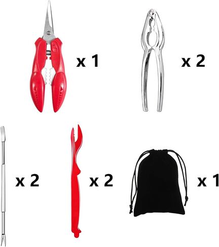 Artcom 8 Piece Seafood Tools Set - 2 Crab Crackers, 2 Lobster Shellers, 2 Crab Forks, 1 Seafood Scissors and 1 Storage Bag in Saudi Arabia
