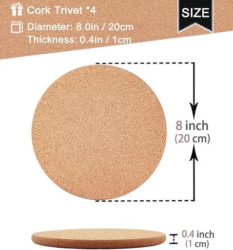 Cork Trivet, 4 Pack High Density Thick Cork Coaster Set for Hot Dishes, 8 Inch Heat Resistant Multifunctional Cork Board, Hot Pads for Table & Countertop in Saudi Arabia