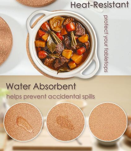 Cork Trivet, 4 Pack High Density Thick Cork Coaster Set for Hot Dishes, 8 Inch Heat Resistant Multifunctional Cork Board, Hot Pads for Table & Countertop in Saudi Arabia
