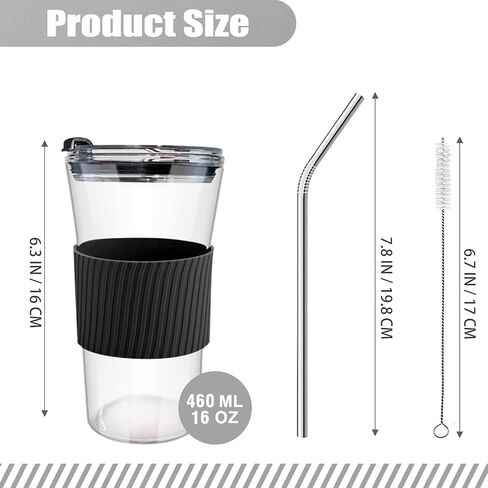 2 pcs Iced Coffee Cups with Lids, 16 oz Glass Cups with Lids and Straws, Reusable Tumbler with Silicone Sleeve, Wide Mouth Can Shaped Drinking Glasses for Coffee Juice Water Smoothie (White) in Saudi Arabia