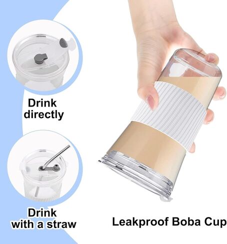 2 pcs Iced Coffee Cups with Lids, 16 oz Glass Cups with Lids and Straws, Reusable Tumbler with Silicone Sleeve, Wide Mouth Can Shaped Drinking Glasses for Coffee Juice Water Smoothie (White) in Saudi Arabia