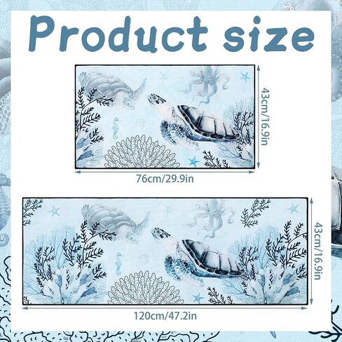 Bencailor 2 Pcs Ocean Kitchen Rugs and Mats Set Sea Themed Non Slip Kitchen Mat Turtle Coral Octopus Cabin Rugs for Summer Home Floor Kitchen Bathroom Decor, 29.13 x 16.93 Inch, 47.24 x 16.93 Inch in Saudi Arabia