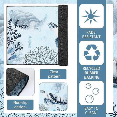 Bencailor 2 Pcs Ocean Kitchen Rugs and Mats Set Sea Themed Non Slip Kitchen Mat Turtle Coral Octopus Cabin Rugs for Summer Home Floor Kitchen Bathroom Decor, 29.13 x 16.93 Inch, 47.24 x 16.93 Inch in Saudi Arabia