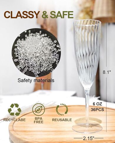 Plastic Champagne Flutes, 36 PCS Clear Disposable Wine Glasses Reusable Plastic Cocktail Cups for Home Daily Life Party Birthday Wedding Toasting Drinking Champagne(6 oz) in Saudi Arabia
