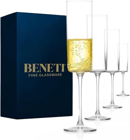 BENETI Large Square Wine Glass Set of 4-11 Oz European-Made Hand Blown Glass White Wine Goblets w/Laser-Cut Rim, Dishwasher-Safe Crystal Clear Red Wine Glass in Saudi Arabia