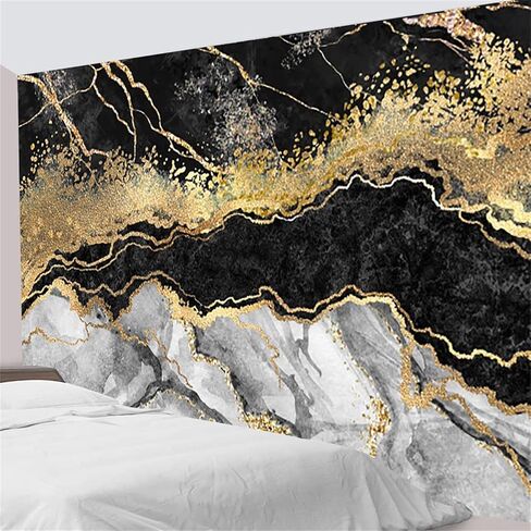 نسيج رخامي لغرفة النوم، نسيج جمالي باللونين الأسود والذهبي، خطوط متشققة لامعة ذهبية مجردة، نسيج رخامي، فن جداري لغرفة المعيشة للأطفال، ديكور حفلات الهبي، 92.5 × 70.9 بوصة in Kuwait
