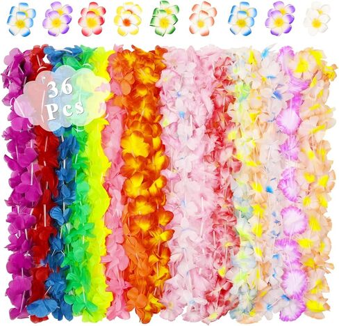 Waipfaru Hawaiian Leis لحفلة Luau، 54 قطعة من زهرة هاواي تتضمن 18 مشبك شعر على شكل زهرة، هاواي Leis لديكورات حفلات Luau، وديكورات الحفلات التي تحمل طابع هاواي، وأعياد الميلاد، والزفاف، والشاطئ... in Kuwait