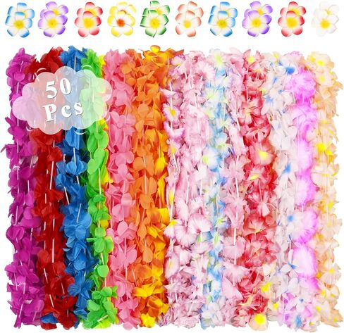 Waipfaru Hawaiian Leis for Luau Party, 54Pcs Hawaiian Flower Leis include 18 Flower Hair Clips, Hawaiian Leis for Luau Party Decorations, Hawaiian Themed Party Decorations, Birthday, Wedding, Beach… in Saudi Arabia
