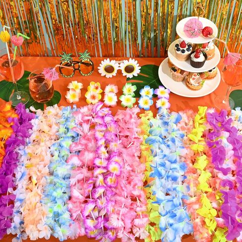 Waipfaru Hawaiian Leis لحفلة Luau، 54 قطعة من زهرة هاواي تتضمن 18 مشبك شعر على شكل زهرة، هاواي Leis لديكورات حفلات Luau، وديكورات الحفلات التي تحمل طابع هاواي، وأعياد الميلاد، والزفاف، والشاطئ... in Kuwait