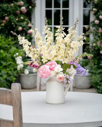 زهور الدلفينيوم الاصطناعية البرتقالية، 6 قطع من زهرة لاركسبور الاصطناعية مقاس 34 بوصة زهور الدلفينيوم المزيفة زهور حريرية لديكور المنزل، قطع مركزية من الزهور للطاولات in Kuwait