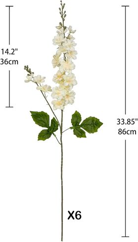زهور الدلفينيوم الاصطناعية البرتقالية، 6 قطع من زهرة لاركسبور الاصطناعية مقاس 34 بوصة زهور الدلفينيوم المزيفة زهور حريرية لديكور المنزل، قطع مركزية من الزهور للطاولات in Kuwait