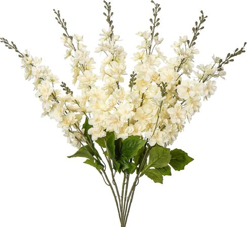 زهور الدلفينيوم الاصطناعية البرتقالية، 6 قطع من زهرة لاركسبور الاصطناعية مقاس 34 بوصة زهور الدلفينيوم المزيفة زهور حريرية لديكور المنزل، قطع مركزية من الزهور للطاولات in Kuwait