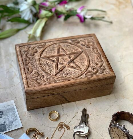 Great Birthday Gift Ideas Handmade Decorative Wooden Jewelry Box Jewelry Organizer Keepsake Box Treasure Chest Trinket Holder Watch Box Storage Lock Box 7 x 5 Inches Housewarming Gift Ideas Men Women in Saudi Arabia